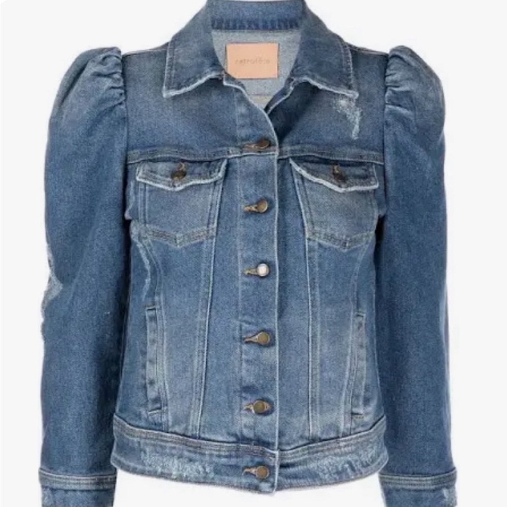 Retrofete Ada Puff Sleeve Denim Distressed Jacket Size S